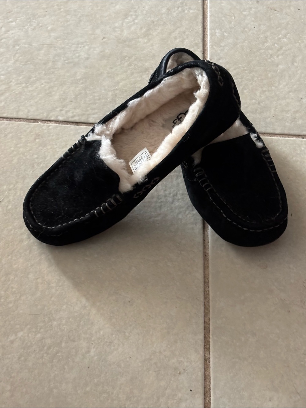 UGG Black Suede Faux-Fur Lined Moccasin Slippers